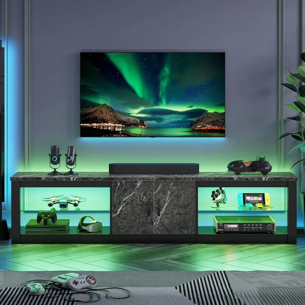 TV Stand for 75/85/86 inch TVs, LED Gaming Entertainment Center for PS5 with Storage Cabinet &Adjustable Glass Shelves 6