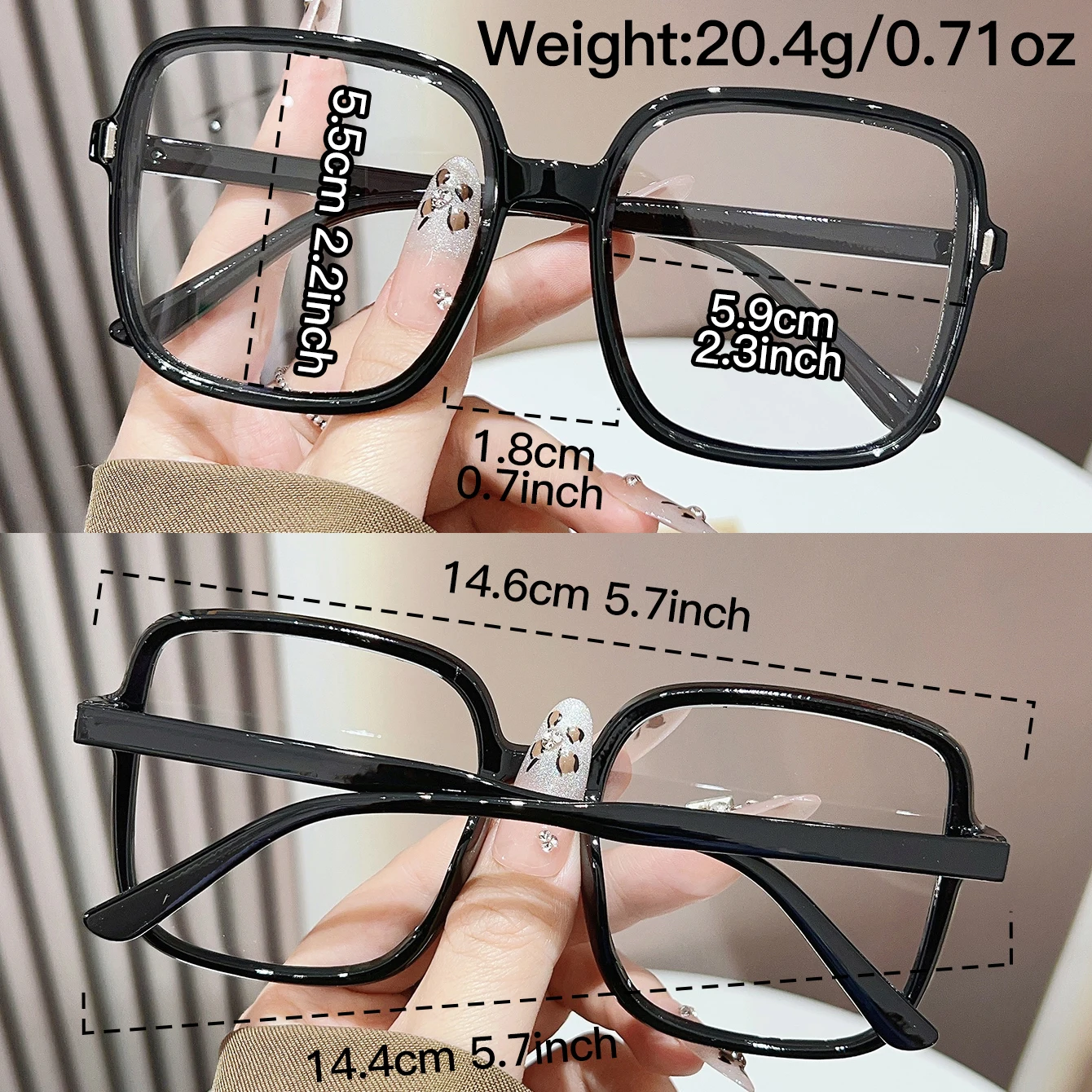 Rectangular Reading Glasses - Large Frame Plastic Eyewear with Transparent Lenses for Office Use