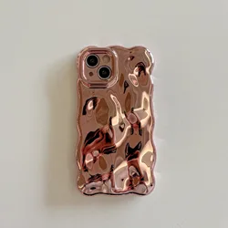 Luxury Wavy 3D Meteorite Texture Plating Silver Case with Anti - Fall Full Protection and Glossy Finish - iPhone 12 (Rose Gold)