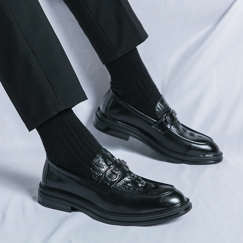 

Crocodile Pattern Leather Loafers Luxury Men's Business Shoes Black Dress Slip-On Moccasins Party Career Shoes Plus Size 38-46