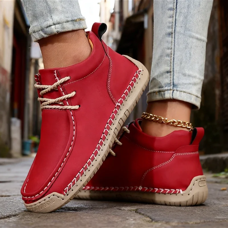 Brown Classic Shoes for Women Soft-soled Breathable Outdoor Women Retro Big Size Single Shoes Handmade Leather Loafers for Women