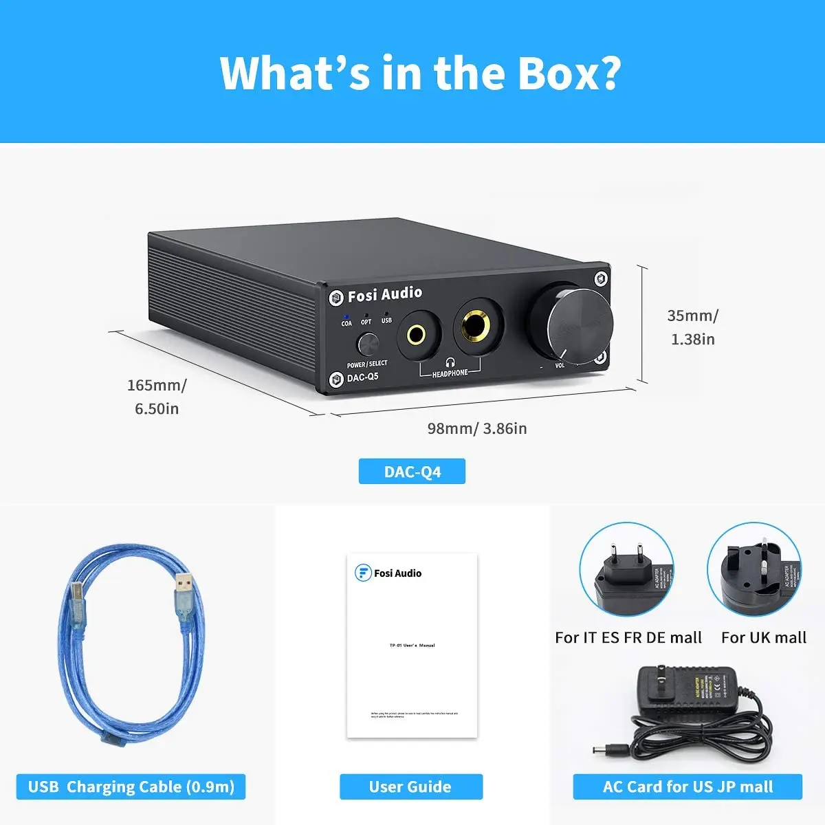 Fosi Audio Q5 DAC Converter USB Digital-to-Analog Adapter ESS9018K2M Decoder & Headphone Amplifier & Mini Stereo Preamplifier 5