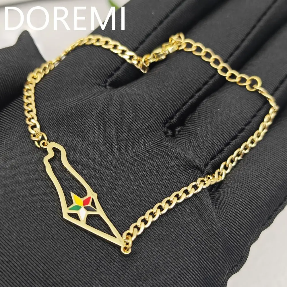 DOREMI Stainless Steel Star Any Country Map Necklace Bracelet Custom Design Colorful Africa Map Charms Cuban Chain Bracelet doremi new design picture bamboo hoop vacuum plating stainless steel custom photo earring hoop personalized gift jewelry