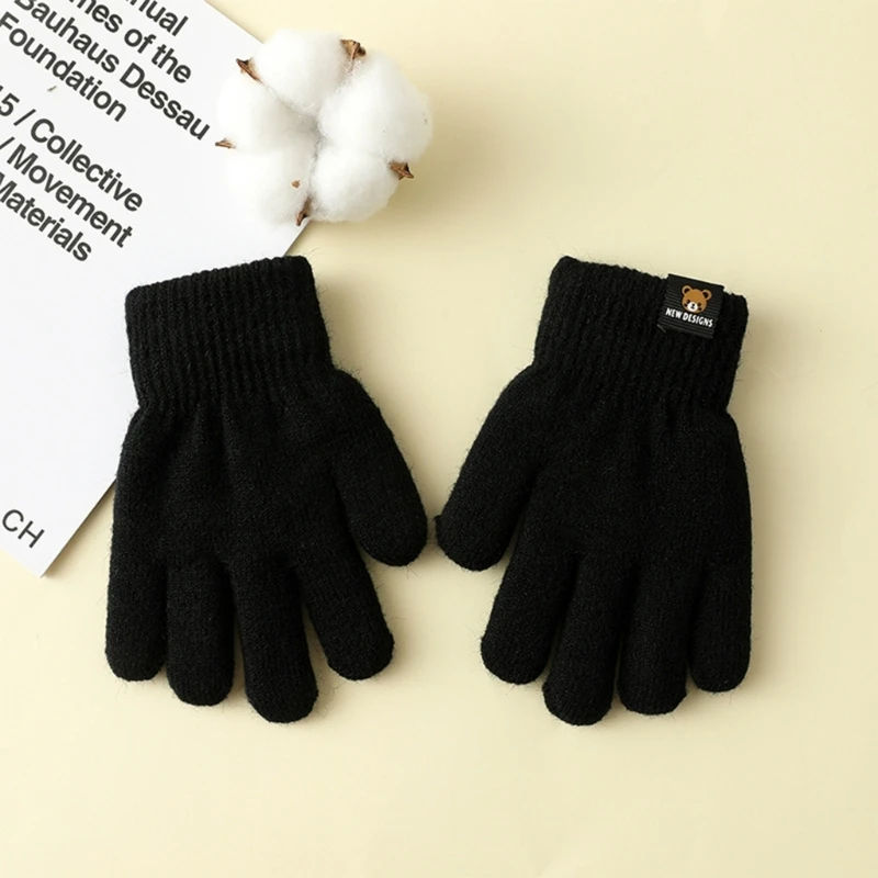 Autumn Winter Warm Knitted Baby Gloves Windproof Thermal Fleece Lining Kids Full Finger Mittens for 3-6 Year Baby Sports Gloves