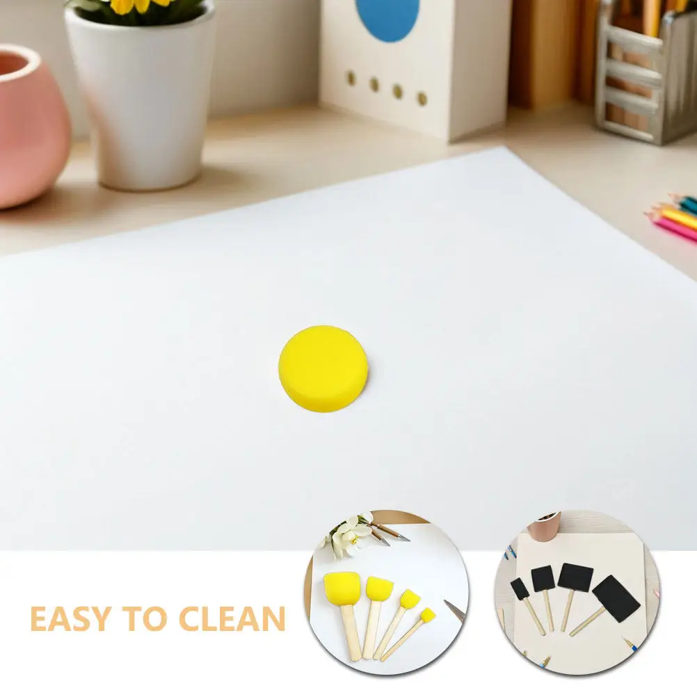 15Pcs 어린이를위한 라운드 스폰지 페인트 브러쉬 나무 손잡이가있는 부드러운 흡수성 팁 DIY 공예 그림 패브릭 나무 교실