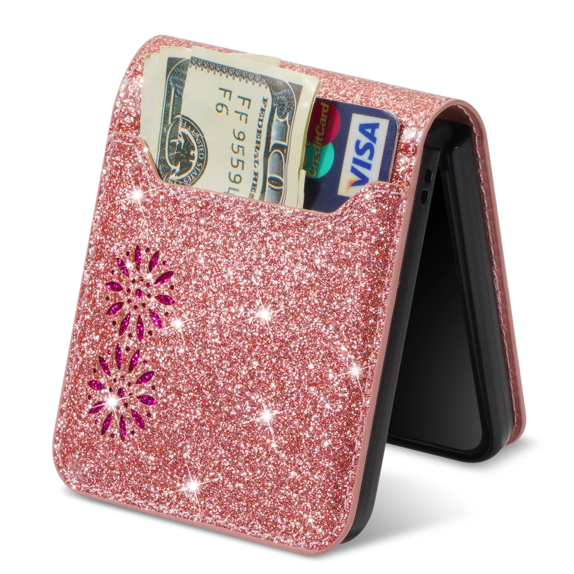 Glitzernde Schutzhülle für Samsung Galaxy Z Flip 8 7 FE 6 5 4 3 5G Flip6 Flip7 mit Kartenhalter und Lederhülle – Detail 8