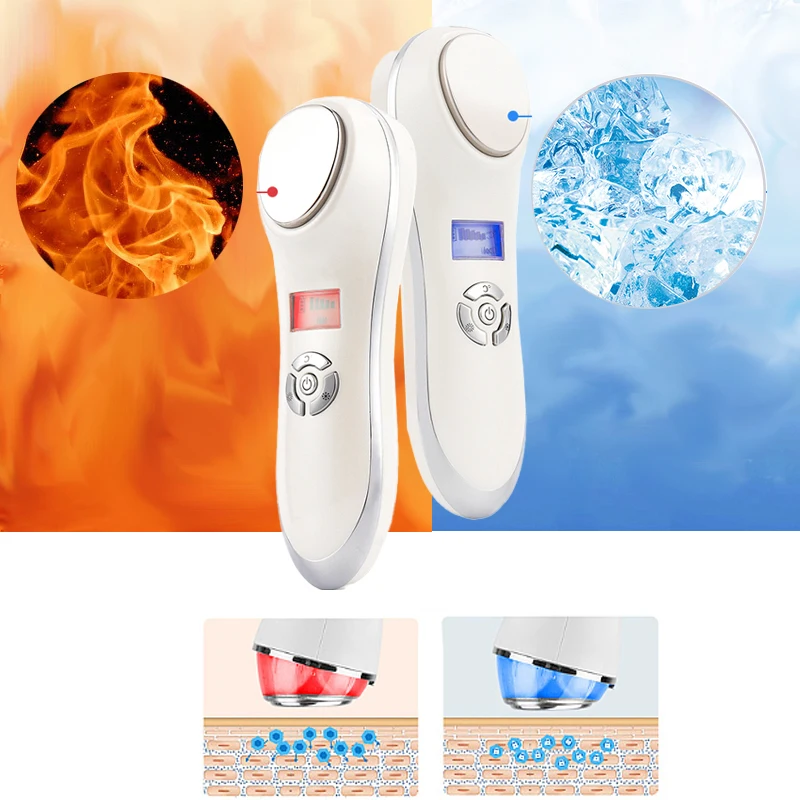 Hot Cold Hammer Ultrasonic Cryotherapy Shrink Pores Facial Lifting Vibration Massager Ultrasound Eye Skin Care Device sk 60 80 pneumatic percussion breaking vibration pneumatic flow aid hammer impact air hammer aanti blocking device arch