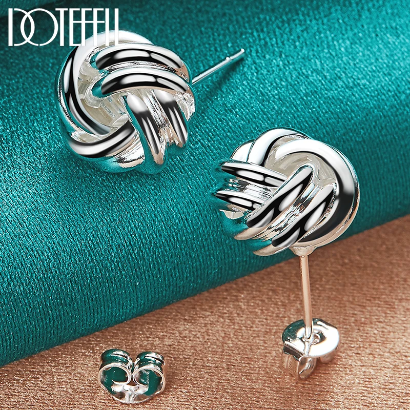DOTEFFIL 925 Sterling Silver Knot Twist Stud Earrings For Woman Wedding