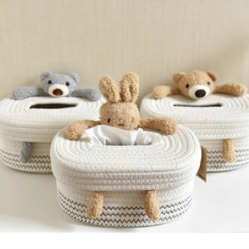 Cotton Rope Desktop Tissue Box Holder Convenient Desk Accessory Tissue Box Animal Themed Paper Storage Container 6