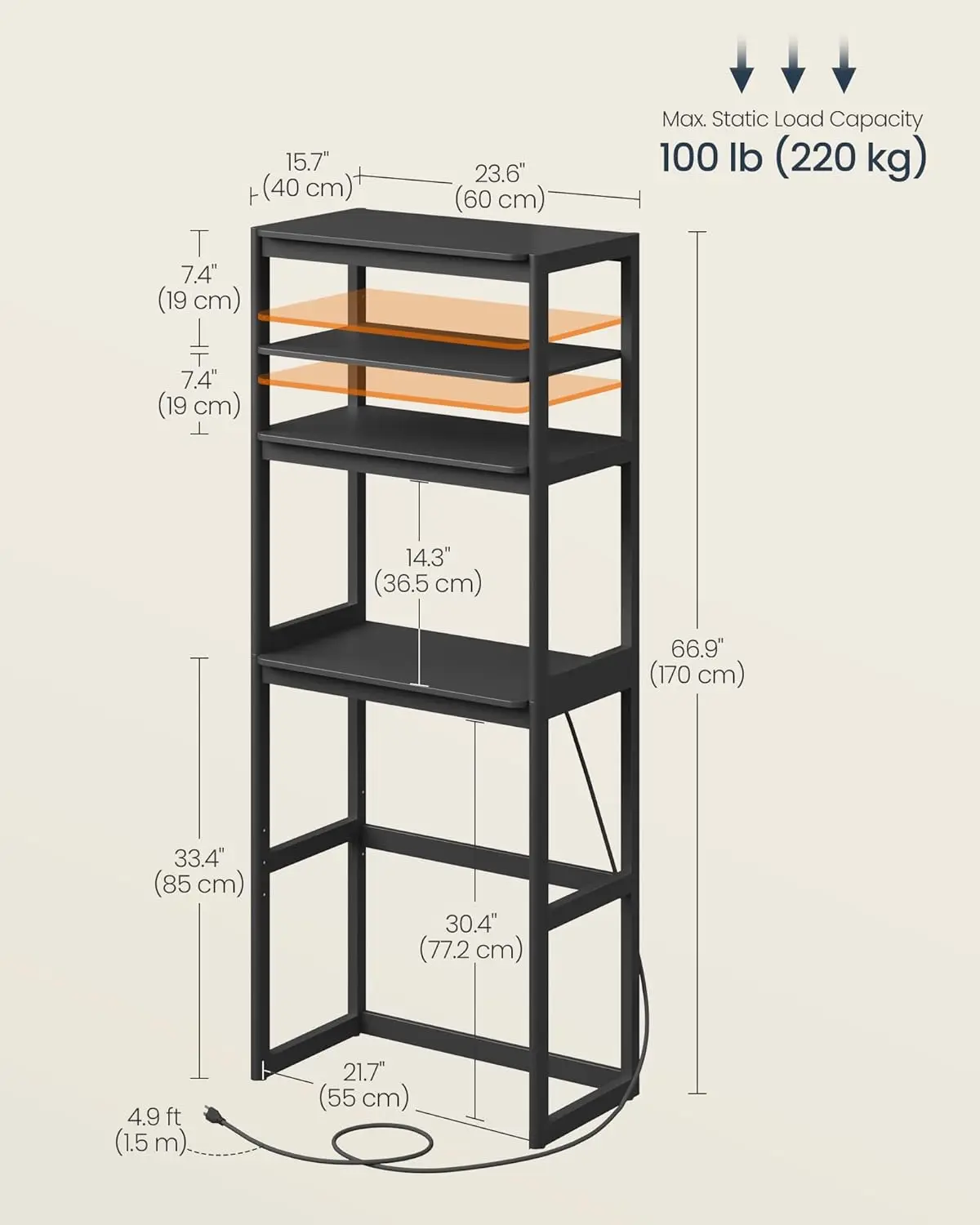 Kitchen Bakers Rack with Power Outlet  4-Tier Coffee Bar Table with Adjustable Shelf  Mini Fridge Shelf  Microwave Stand  15.7 3