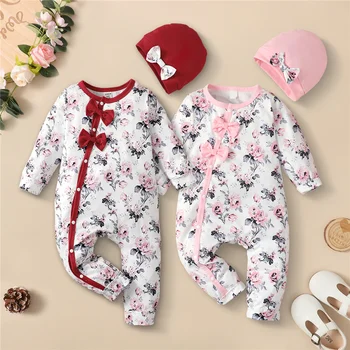0-18 mesi neonato ragazza pagliaccetto vestiti manica lunga fiore tuta costume adorabile bambino primavera tuta vestito con cappello 1