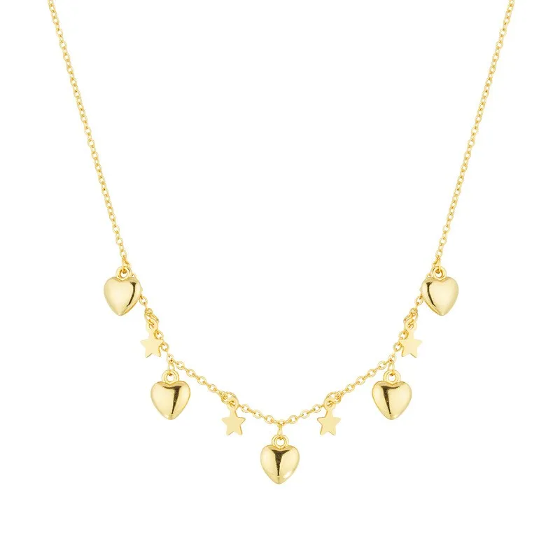 New Fashion Gold Color Love Heart and Star Pendant Necklace for Women 2025 New Trend Choker Clavicle Chain Jewelry Gifts