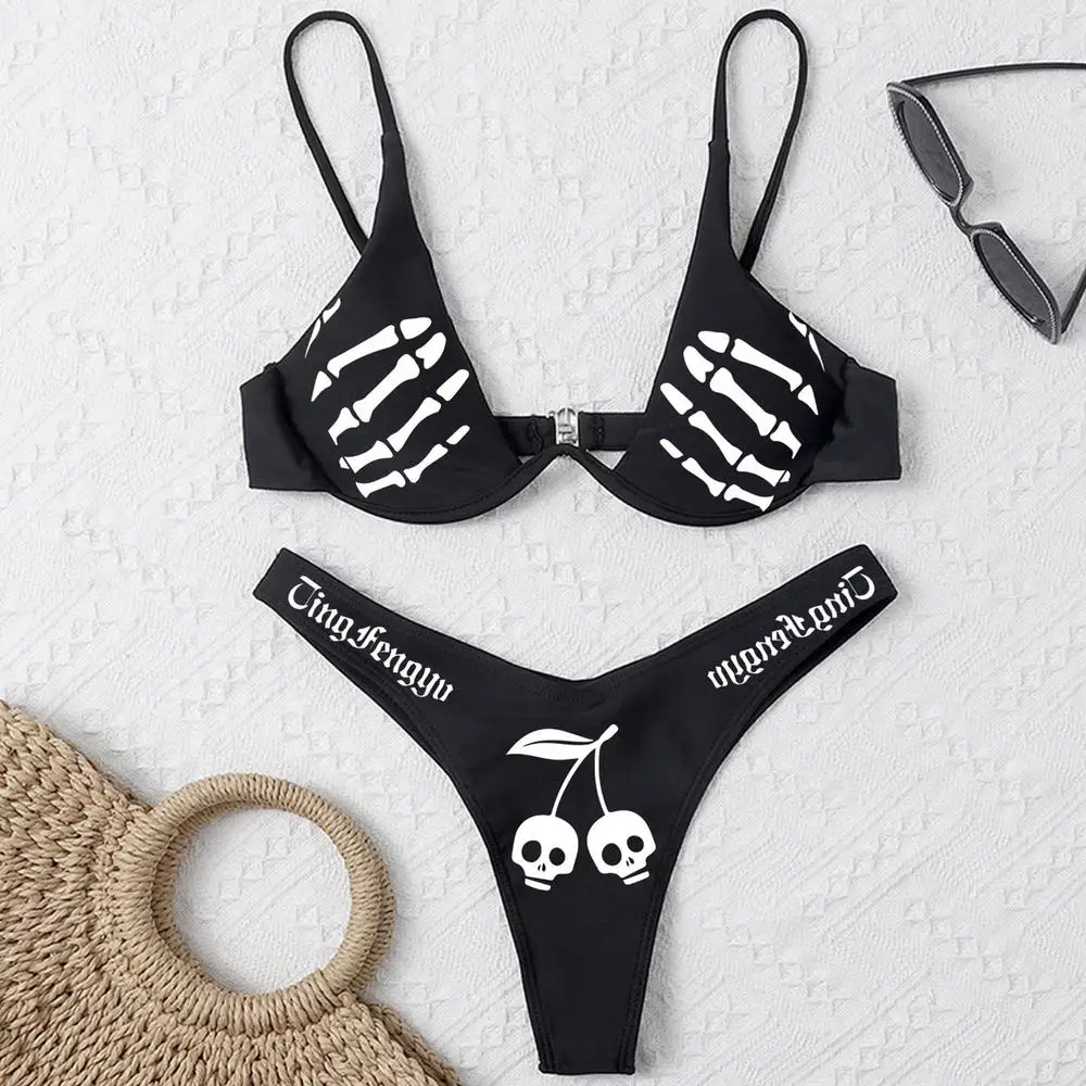 Women's Gothic bikini set - skull pattern detail