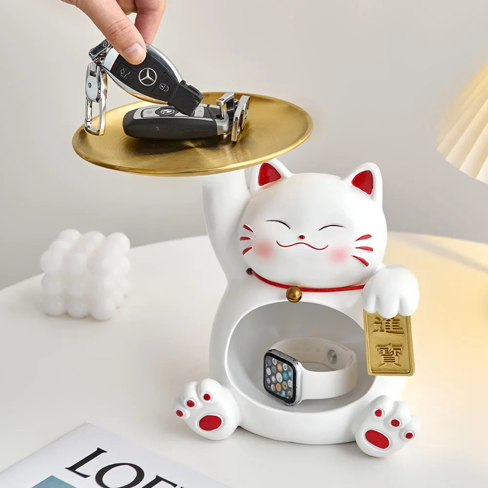 

Japanese Style Home Decoration Lovely Room Decor Desk Accessories Maneki Neko Storage Lucky Cat Tray Sculpture and Figurine Gift