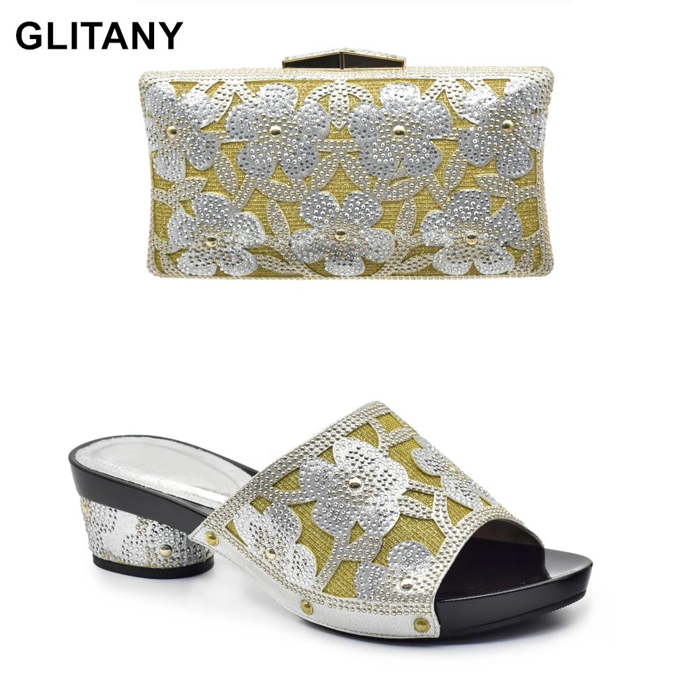 

New Arrival Silver Color African Matching Shoes and Bags Italian In Women Italian Shoes and Bags To Match Shoes with Bag Sets
