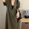 Retro Pure Color Loose Fit Hepburn Sle A-Line Dr Cotton Material Summer New Arrival Simple Design for plus Size Women