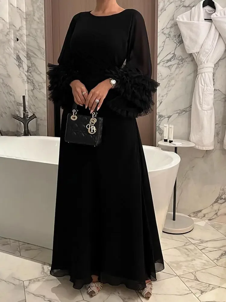 Women Fashion Solid Color Elegant Bridesmaid Dress Spring Flared Sleeve Pleated Party Evening Maxi Dresses maxi dress women evening dress