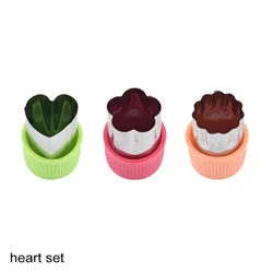 Star and Heart Shaped Vegetable and Fruit Cutter Set - 3 - Piece Kitchen Gadget with Plastic Handles and Stainless Steel Blades (C style heart)