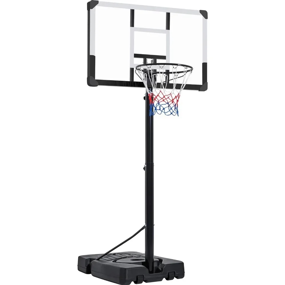 

Баскетбольное кольцо, портативная 44-дюймовая баскетбольная система, Регулировка по высоте, 7,5-10 футов, с ПВХ задней панелью и 2 колесами