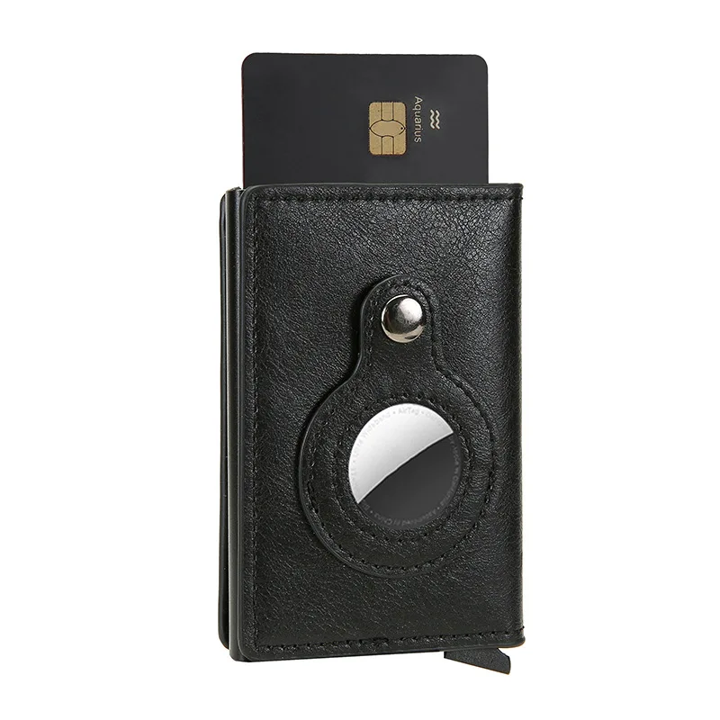 Wallet Leather Case for Airtag Apple AirTags GPS Tracker Men's Air Tag Wallet Money Clip RFID Blocking Credit Card Holder