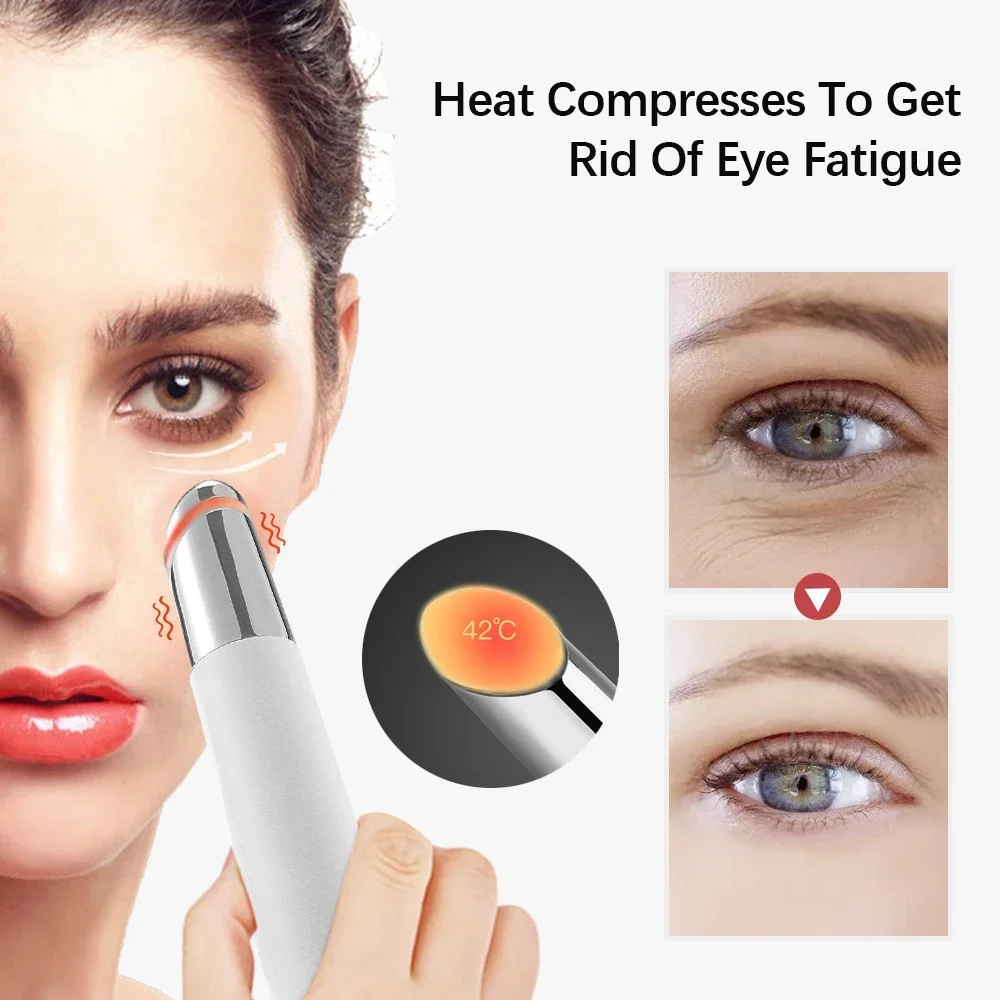Eye Massage Pen Mini Facial Vibrating Massager Eliminate Eye Bags Puffiness Dark Circles Heated Portable Facial Eye Beauty Meter