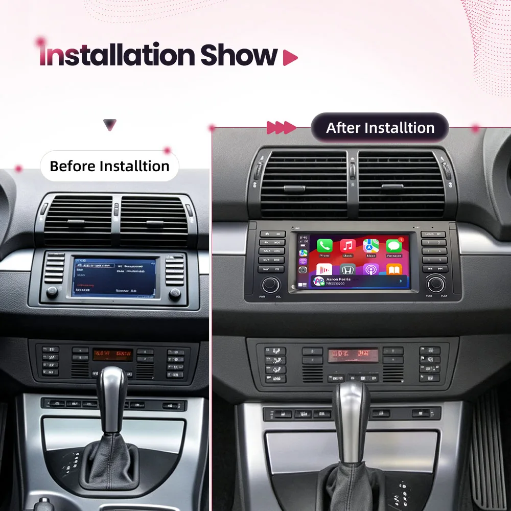 BONROAD Radio de coche de 7 pulgadas para BMW X5 E53 1999-2007, reproductor Multimedia de vídeo para coche, Apple Carplay inalámbrico, Android, RDS, DSP, navegación GPS, pantalla táctil Linux 4