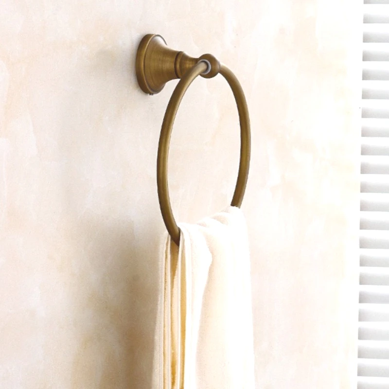 ที่แขวนผ้าเช็ดตัวในห้องน้ำสีบรอนซ์ แหวนแขวนผ้าเช็ดตัวทองเหลืองโบราณ - ทรงกลมสไตล์ยุโรป ขัดเงา ฮาร์ดแวร์วินเทจ 1