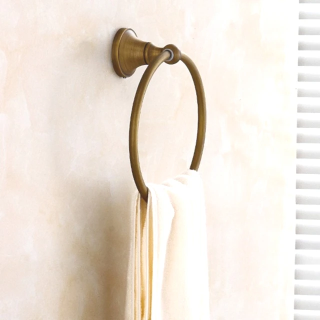ที่แขวนผ้าเช็ดตัวในห้องน้ำสีบรอนซ์ แหวนแขวนผ้าเช็ดตัวทองเหลืองโบราณ - ทรงกลมสไตล์ยุโรป ขัดเงา ฮาร์ดแวร์วินเทจ 1