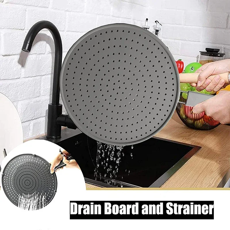 Silicone Kitchen Splatter Screen Handle Heat-resisting Oil Splash Guard Drain Board Cover Frying Pan Lid