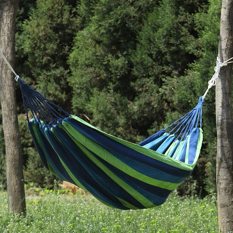 Portable Hammock Outdoor Hammock Garden Sports Home Travel Camping Swing Canvas Stripe Hang Bed Hammock Double Single People 