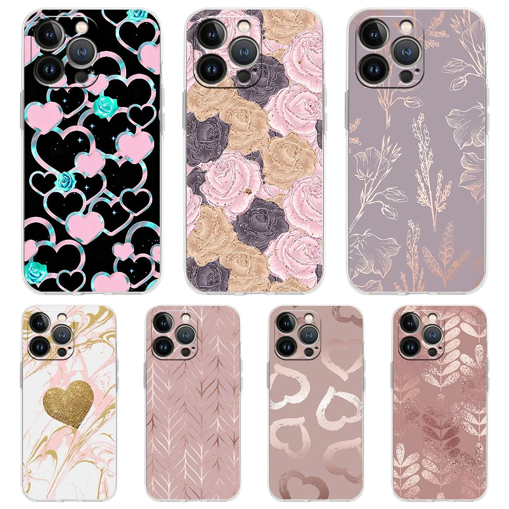 Gold Rose Love Heart Luxury Soft Silicone Clear Phone Case