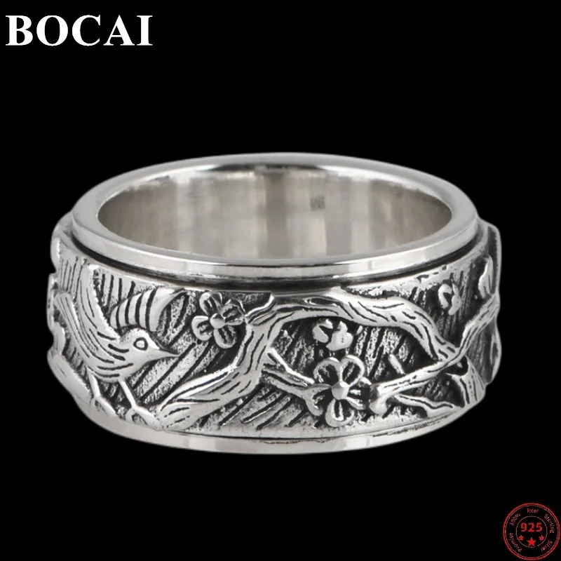 

Кольца из серебра 925 пробы для мужчин и женщин, поворотные Винтажные Ювелирные изделия из серебра 925 пробы, с изображением волшебника, птицы, ветвей