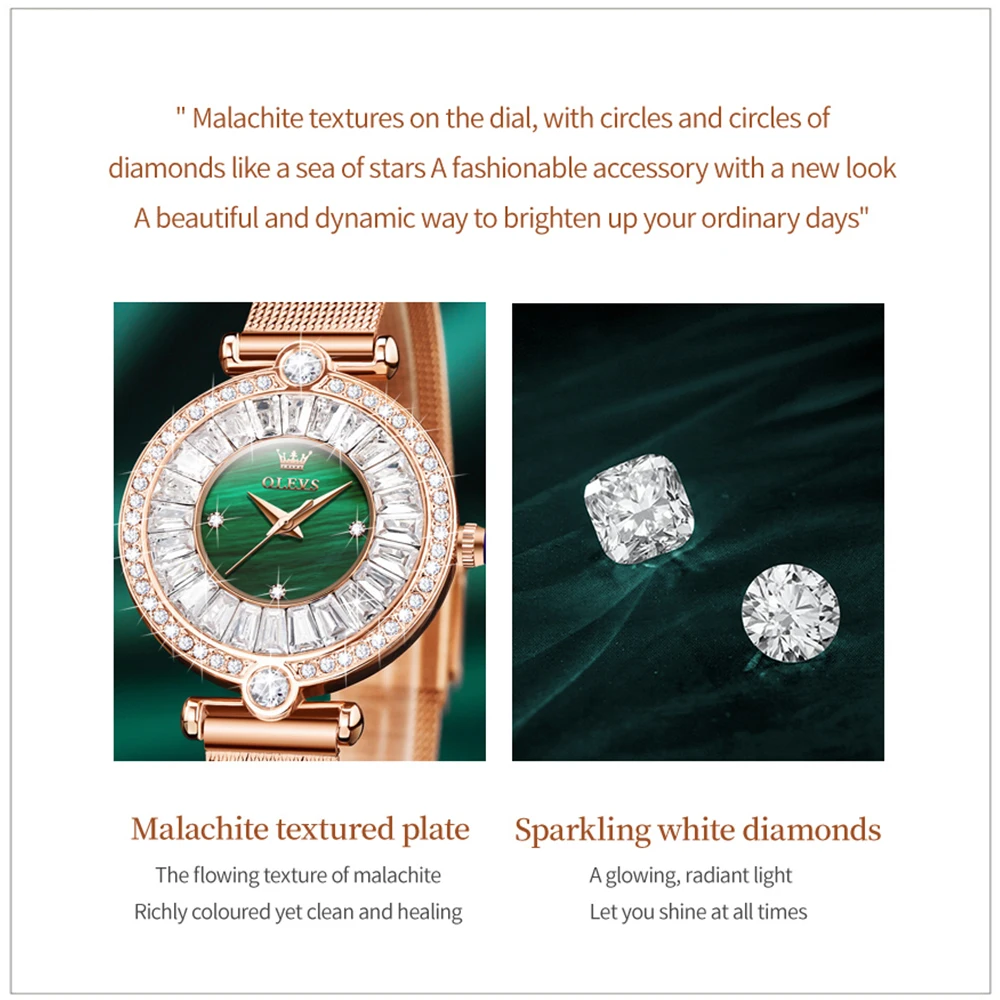 OLEVS Quartz Watch for Women Rose Gold Luxury Stainless Steel Diamond Dial Waterproof Elegant Fashion Women's Wristwatches Reloj