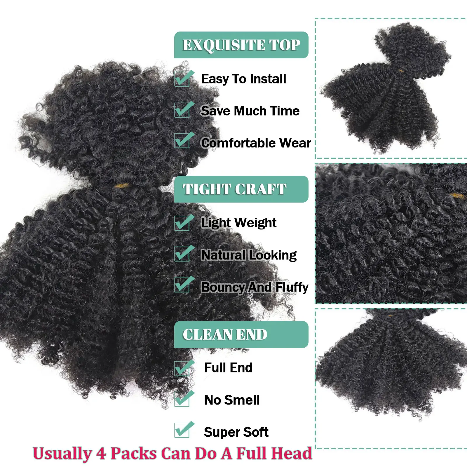 Human Hair Crochet Bulk For Black Women Braiding Kinky Curly Locs Virgin Peruvian Hair Extensions Double Drawn No Weft 50g human hair extensions