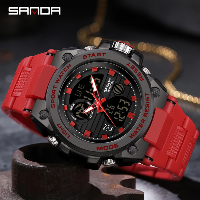 SANDA Men's Watches Sports Outdoor Waterproof Military Wrist Watch Tactics LED Alarm Stopwatch 2023 New Fashion Clock 9011