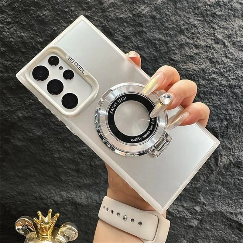 thumbnail image 1 of Luxury Magnetic Bracket Matte Case For Samsung S24 S23 S22 S21 Note 20 Ultra Plus S20FE A54 A34 A24 A14 Wireless Charging Cover, 1 of 4