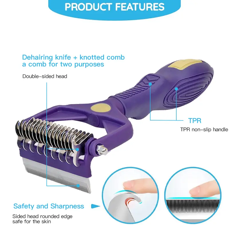 Professional 2-in-1 Pet Comb Cat Brush Dog Brush Grooming Comb Dog Grooming Comb Remove Fleas Knot-Open Hair Removing Tools - Image 3