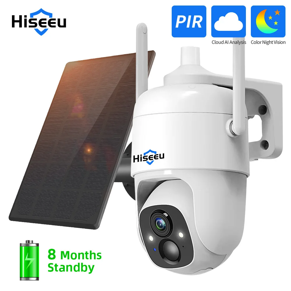 

Hiseeu 1080P Cloud AI WiFi Video Security Surveillance Camera Rechargeable Battery with Solar Panel Outdoor Pan & Tilt Wireless