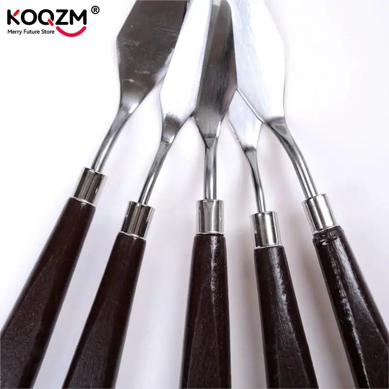 5Pcs Mixed Palette Knife Painting Stainless Steel Scraper Spatula Wood Handle Art Supplies for Artist Canvas Oil Paint