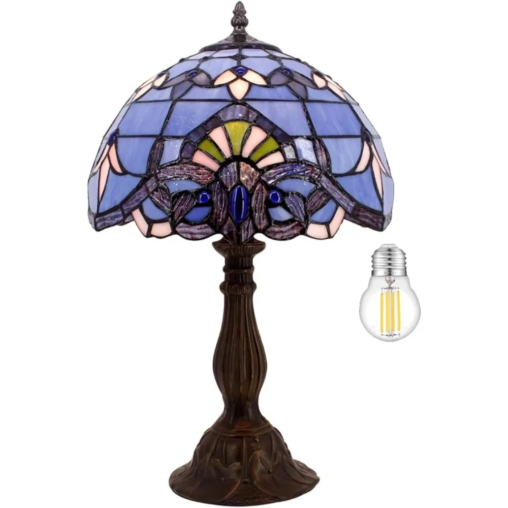 

Night Light Tiffany Lamp Stained Glass Table Lamp 12X12X18 Inches Blue Purple Baroque Style Lavender Bedside Reading Desk Lamps