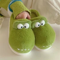 Cute Crocodiles Single Band Winter New Women Slipper Soft Heel Platform Fur Warm Indoor Comfortable Home Fluffy Home Slippers - Image 2