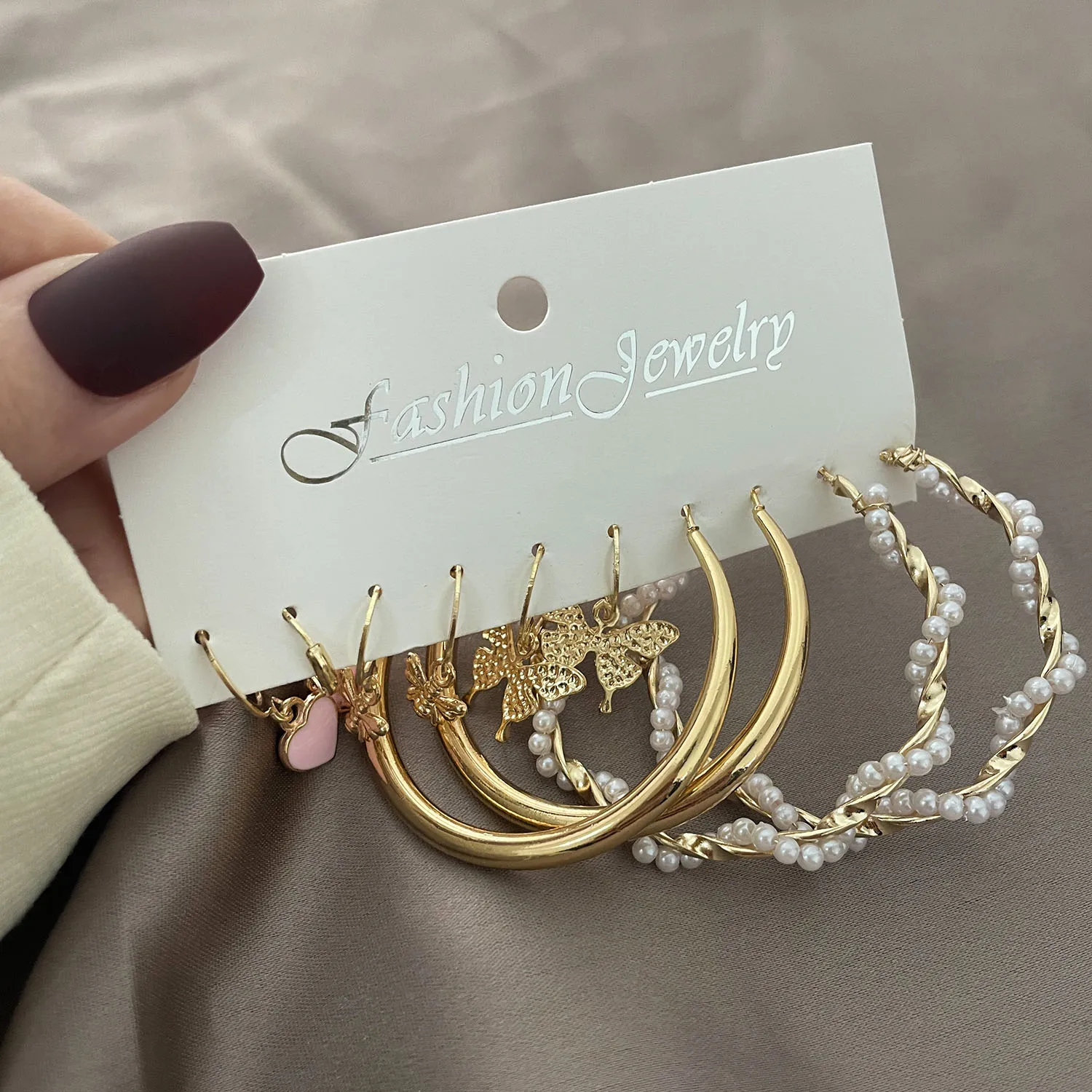 Boho Heart Butterfly Earrings Set For Women Luxury Big Circle Geometric Pearl Drop Earrings 2022 Baroque Korean Wedding Jewelry