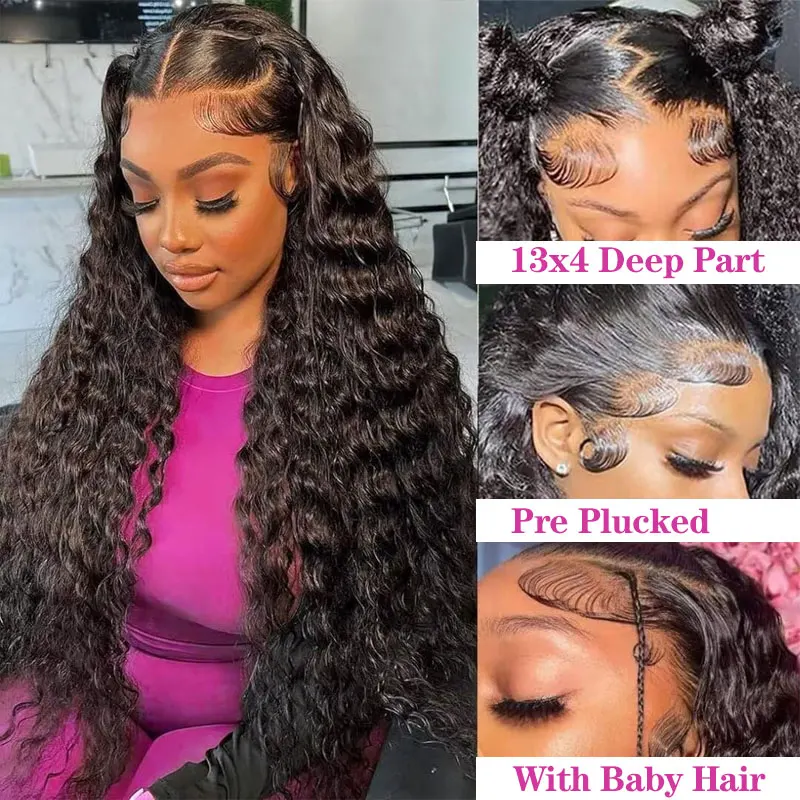 250 Density Deep Wave 13x4 Lace Frontal Wig Brazilian Wigs Virgin Transparent Lace Front Human Hair Wigs Pre plucked Human Hair 4
