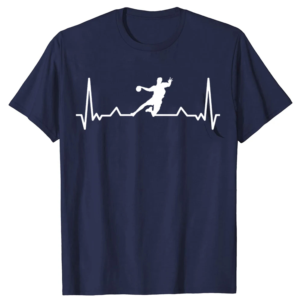 Lustiges Handball-Herzschlag-T-Shirt aus 100 % Baumwolle für Herren und Damen, modisches bedrucktes T-Shirt, locker, übergroß, Streetwear, Hip-Hop, Unisex-T-Shirt