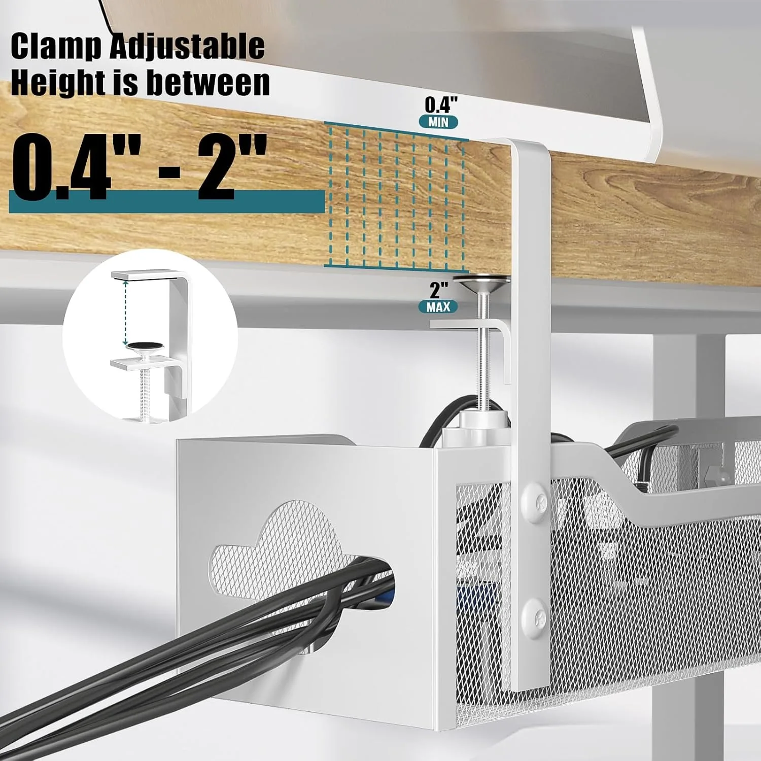 Under Desk Cable Management Tray, 25'' Metal Cable Tray with Clamp for Desk Wire Management, Litwaro Cable Management 3