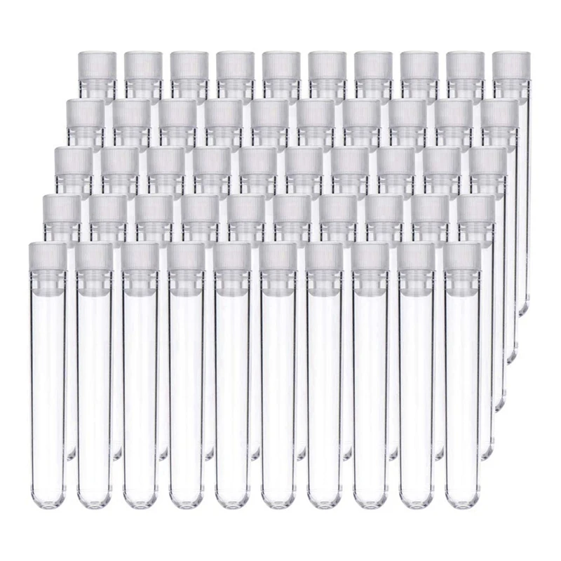 

800Pcs Clear Plastic Test Tubes With White Screw Caps Sample Containers Bottles Push Caps 12X75mm