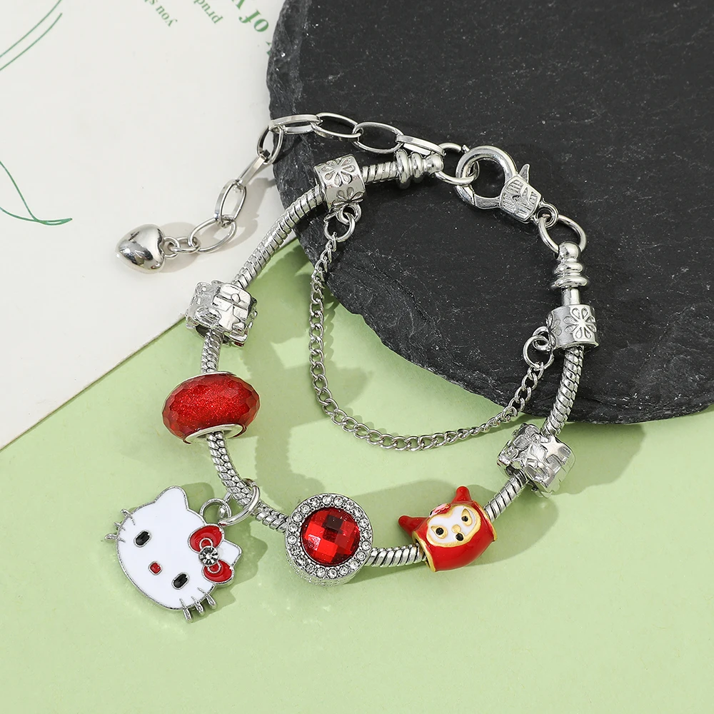 New Red  Anime Series Cartoon Kurome Hello Kitty Fashion Cute DIY Beaded Bracelet
