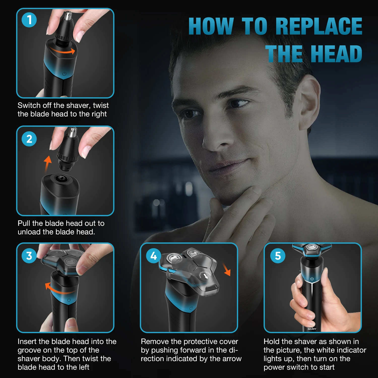 Sejoy KNIGHT Men's Electric Shaver kit Rechargeable Multi-functional Electric Hair Trimmer Razor Nose Trimmer Beard Hair Clipper 5
