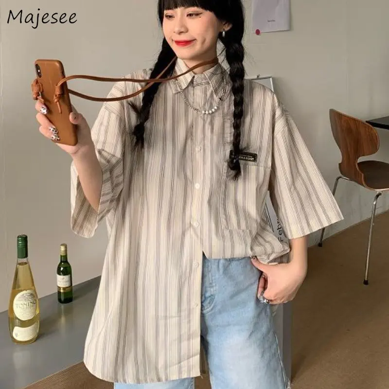 

Striped Shirts Women Casual Streetwear Preppy Style Popular Unisex Vintage Ulzzang Female Spring Loose New Harajuku Temperament