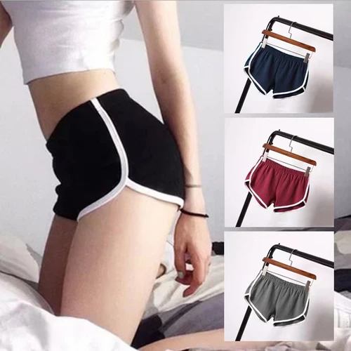 반바지 여성, 고탄성 허리 단색 블랙 화이트 핫 캐주얼 여름 해변 스포츠 체육관 스트리트웨어 3